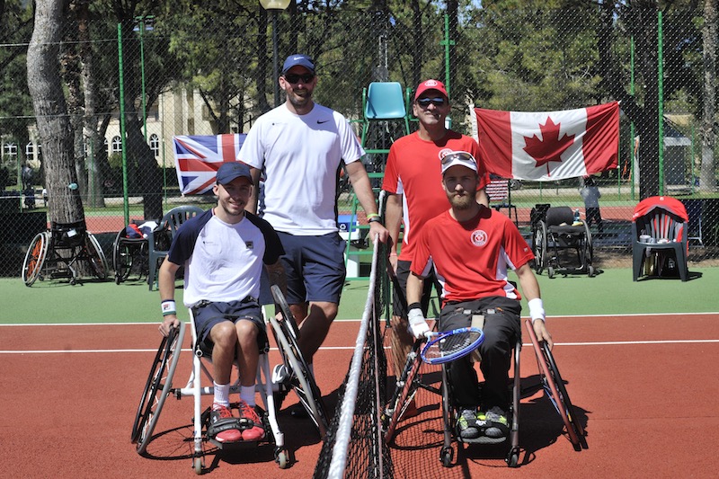 Wheelchait tennis players and their coaches on court