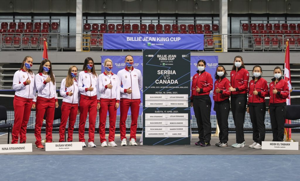 Team Canada and Team Serbia at the draw of the BJK Cup 2021
