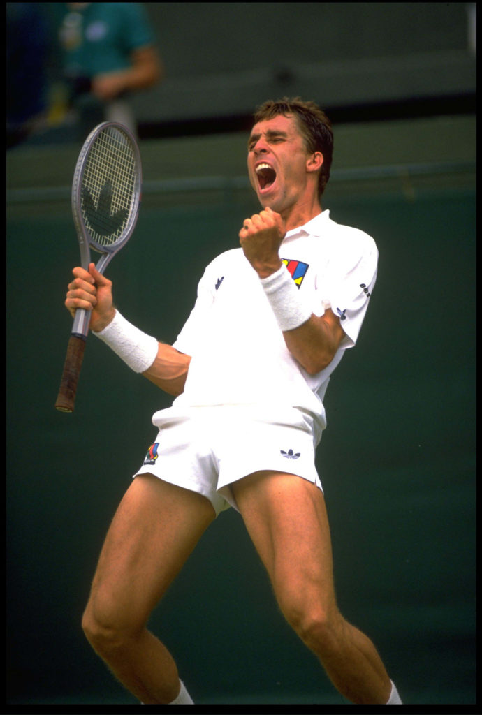 Ivan Lendl celebrates a point at Wimbledon