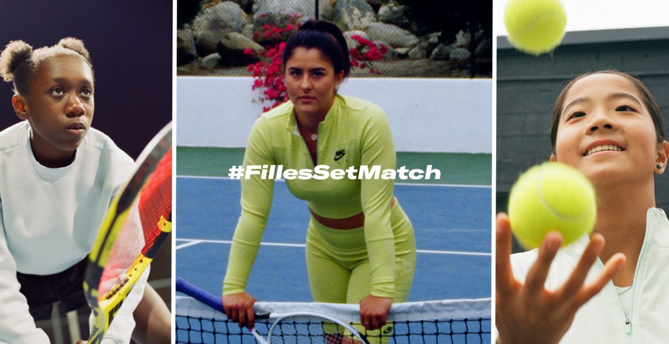Collage of Bianca and two junior girl players holnding tennis balls and rackets