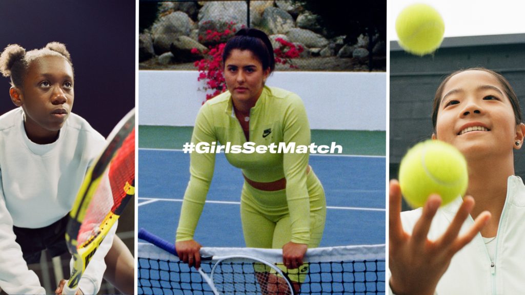 Collage of Bianca and a couple junior girls players on tennis courts