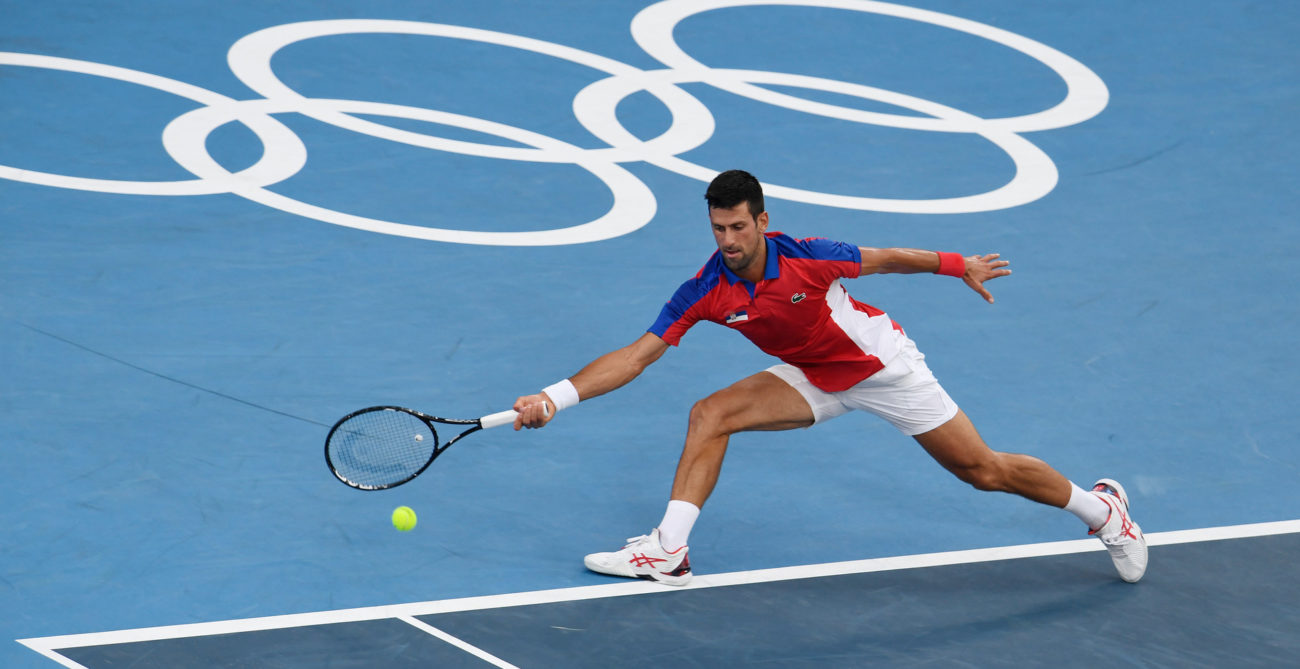 Djokvovic stretches for a forehand in the Olympics