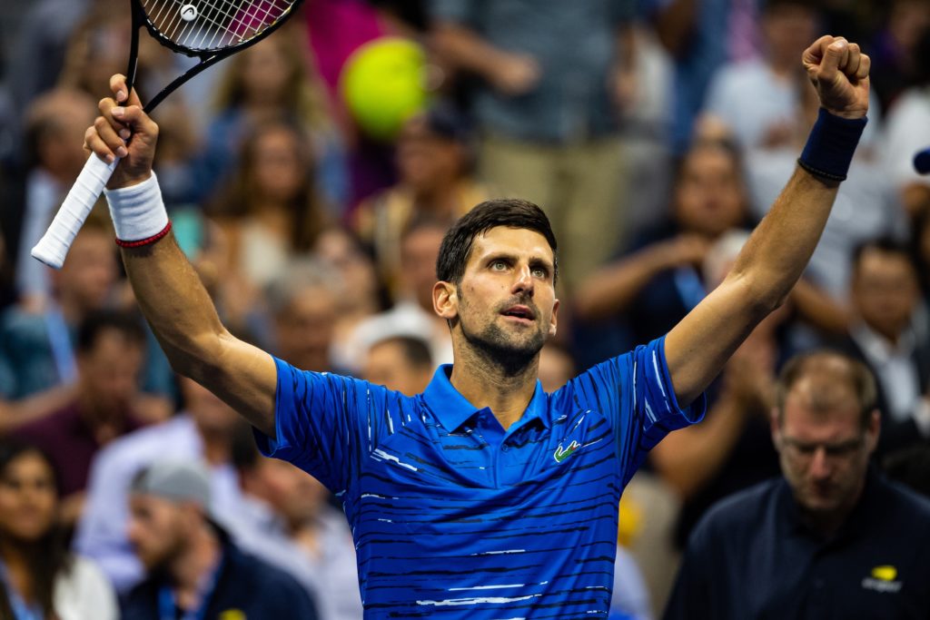 Novak Djokovic lifts his fists