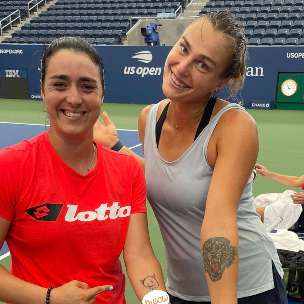 Ons Jabeur and Aryna Sabalenka show matching drawings on their arms