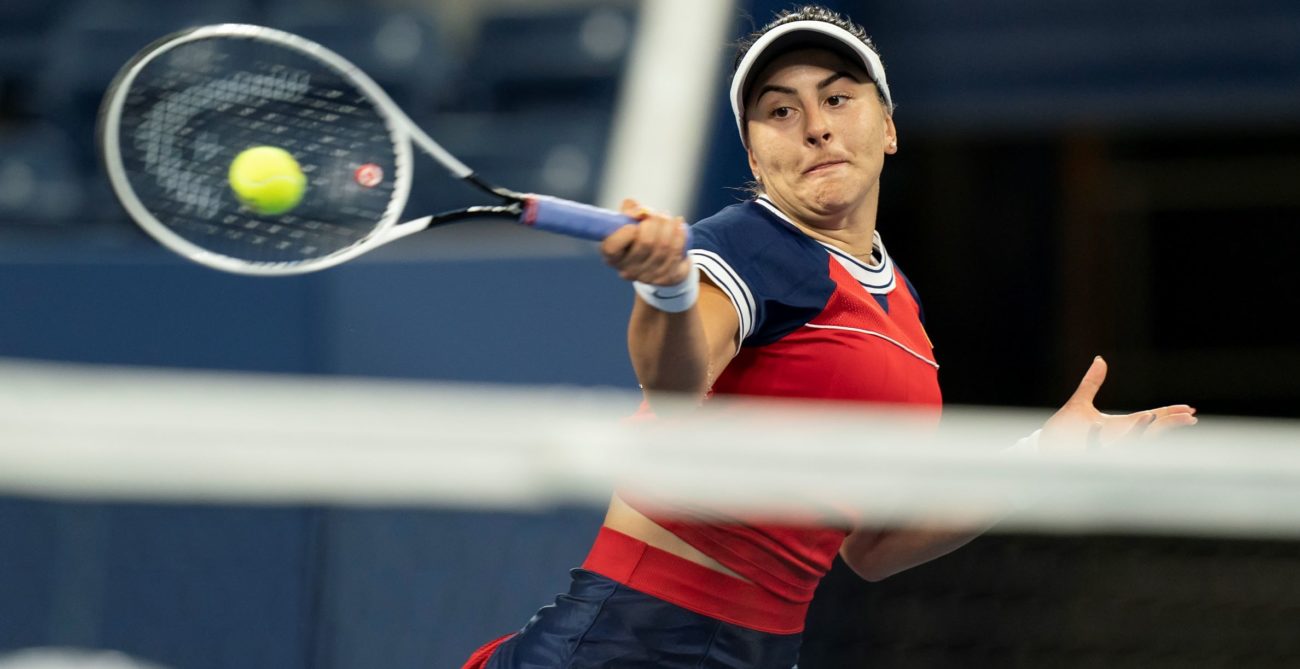 Andreescu delivers a forehand at US Open