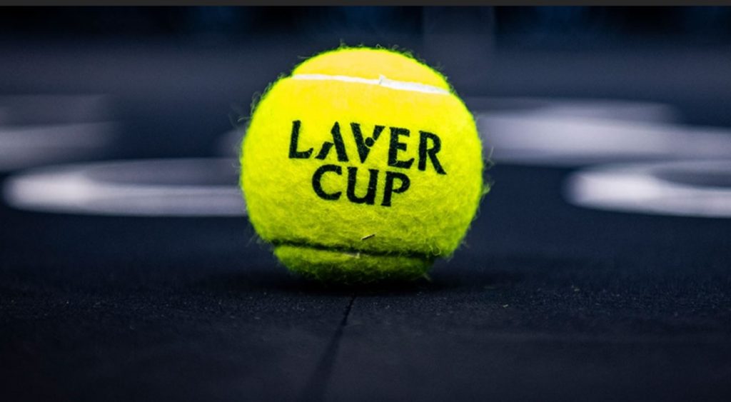 tennis ball with Laver Cup written on it