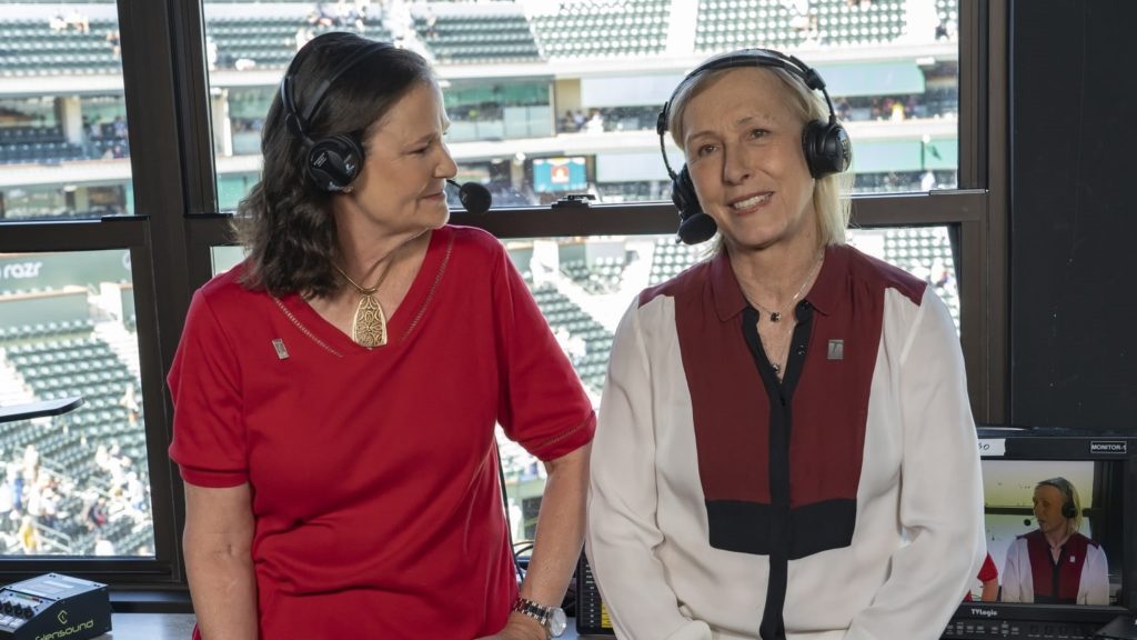Pam Shriver and Martina Navratilova in the commentators booth