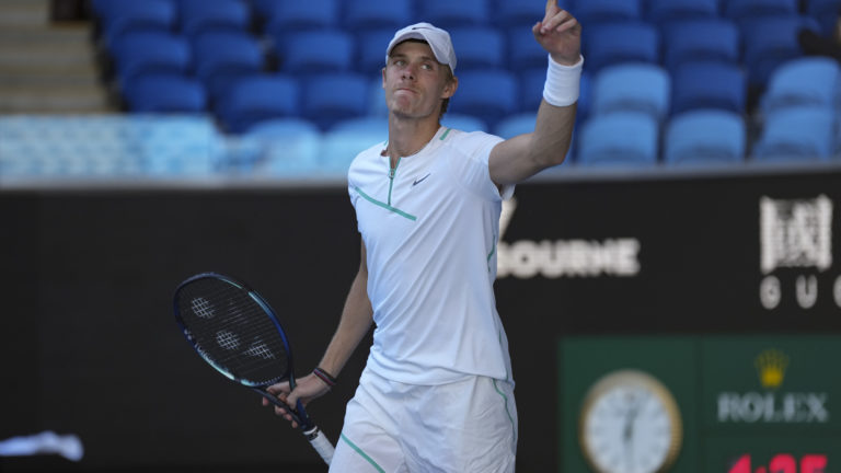 denis shapovalov puts finger up after win at 2022 australian open