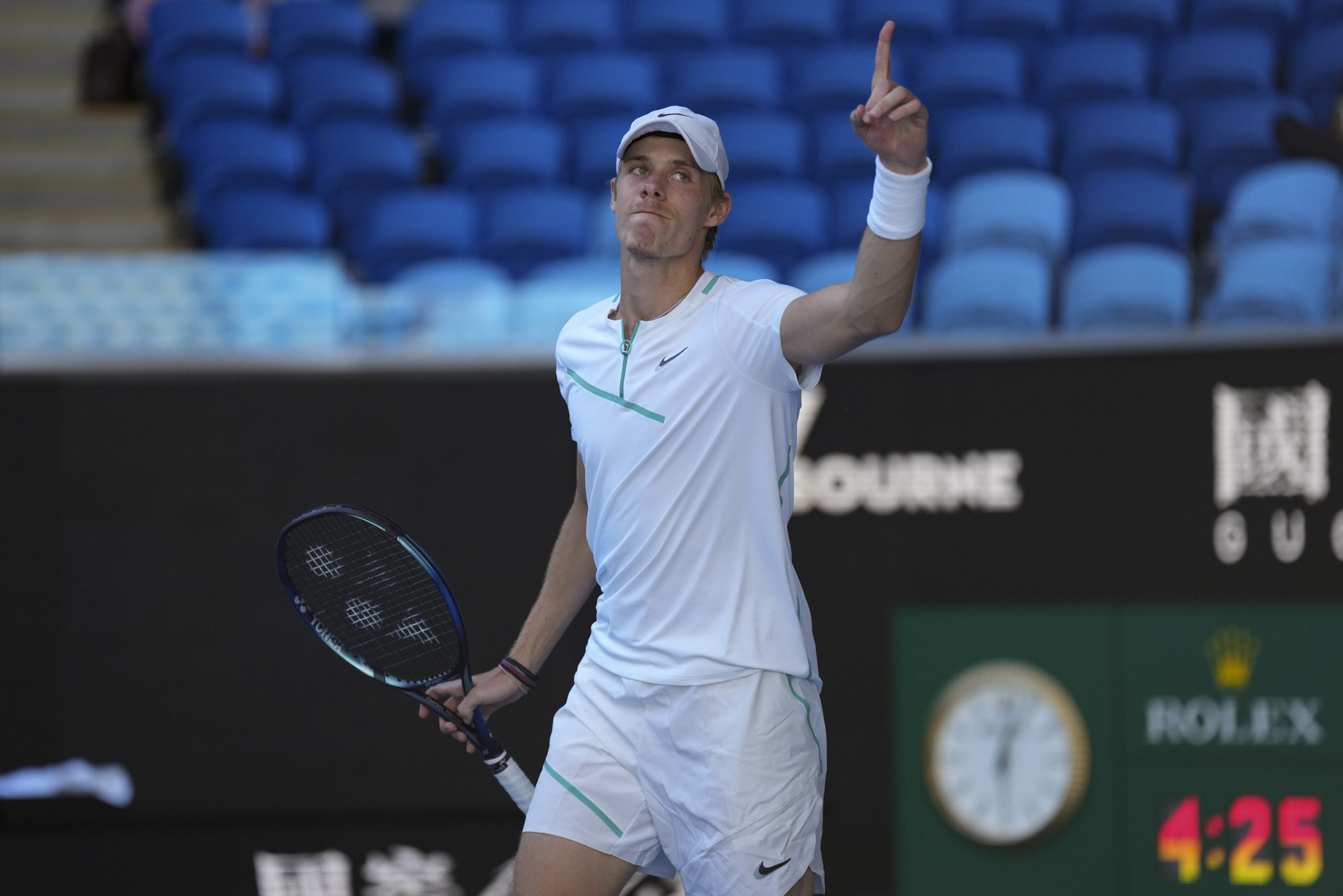 denis shapovalov puts finger up after win at 2022 australian open