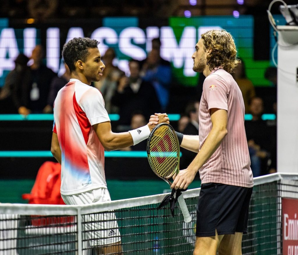 Felix Auger-Aliassime and Tsitsipas shaking hands in Rotterdam 