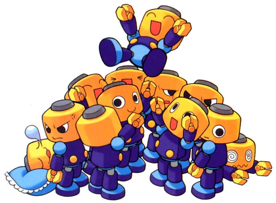 Cartoon robots in a pile
