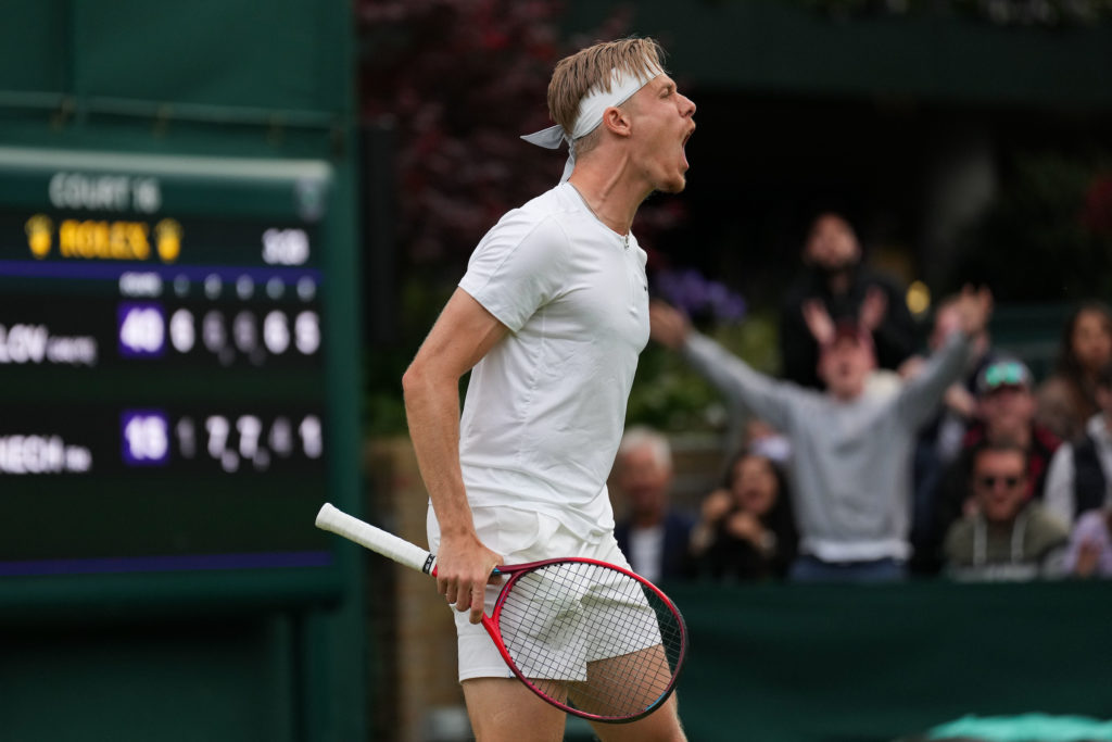 Denis celebrates winning a point at Wimbledon