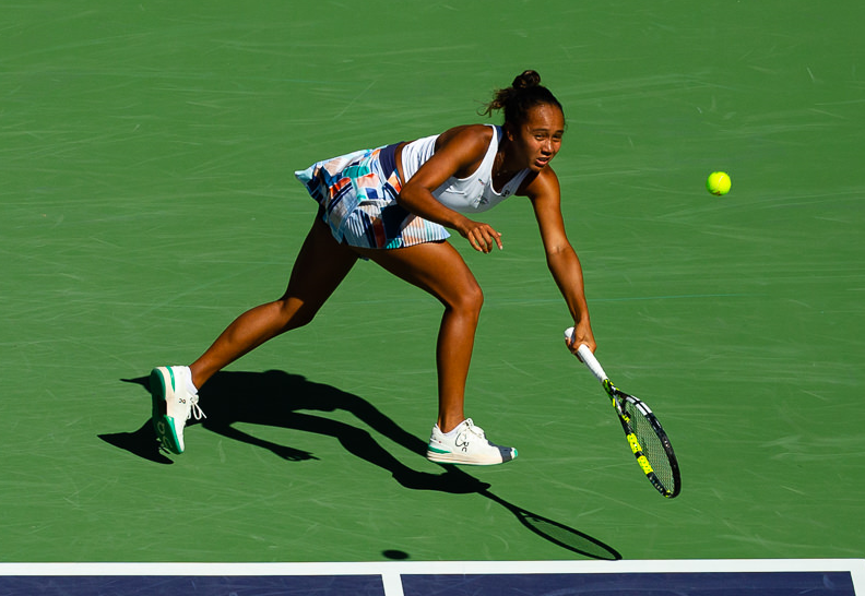 Leylah Fernandez follows through on a forehand.