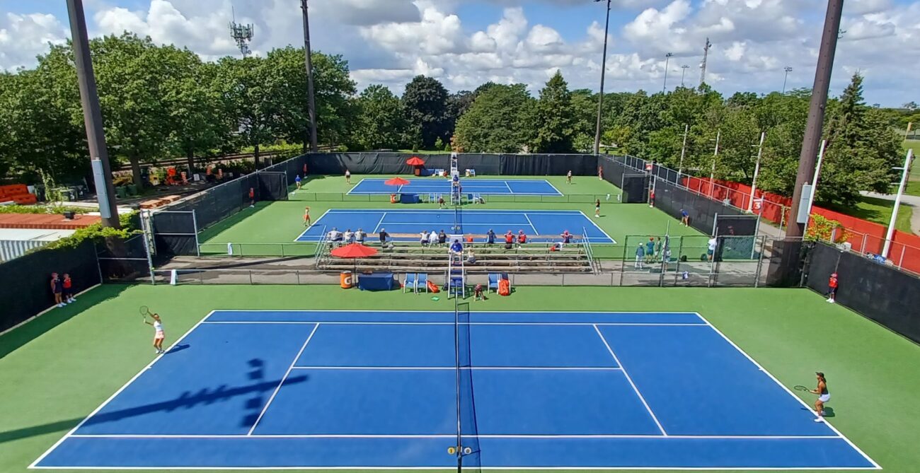Aerial shot of three courts next to each other