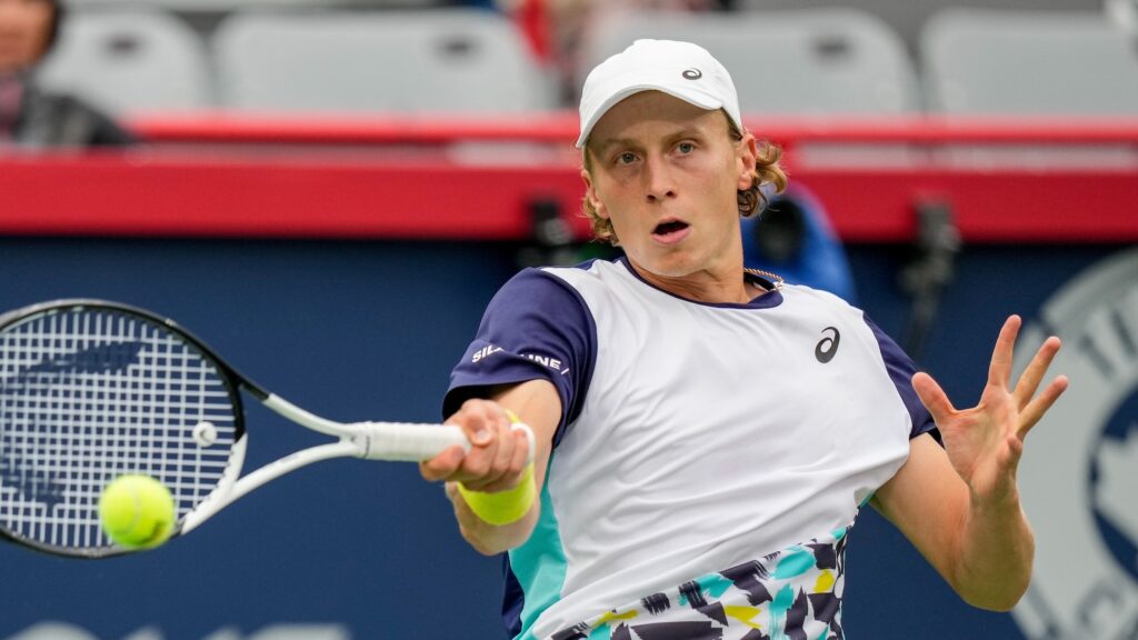 Emil Ruusuvuori of Finland hits a forehand.