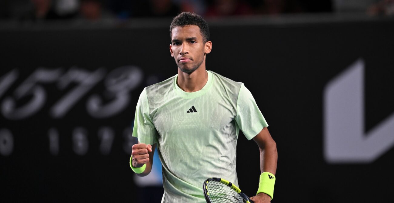 Felix Auger-Aliassime pumps his fist at the Australian Open. He and Gabriela Dabrowski were the only Canadians to make it to the weekend.