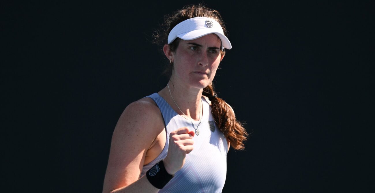Rebecca Marino pumps her fist during an Australian Open qualifying match.