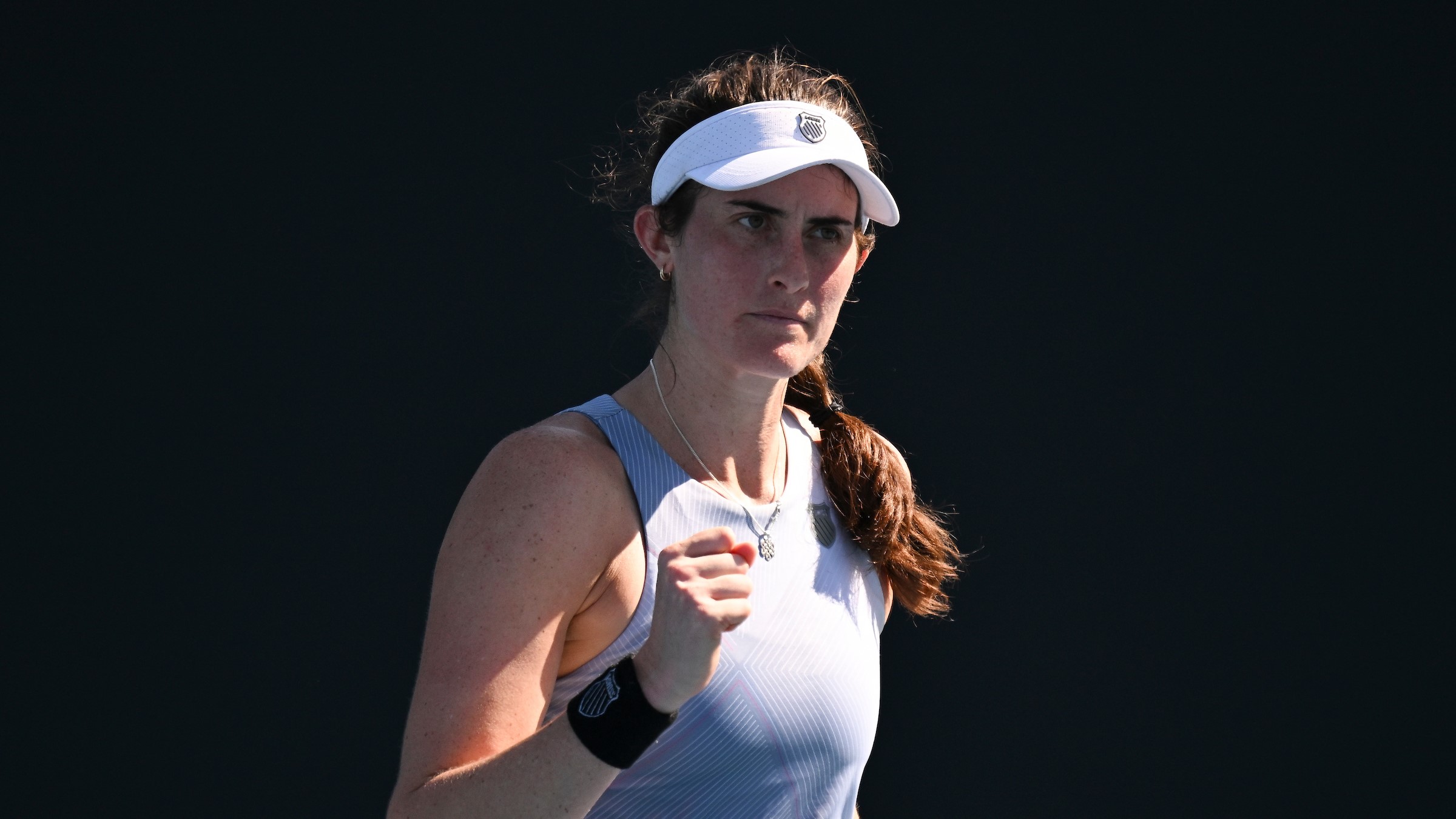 Rebecca Marino pumps her fist during an Australian Open qualifying match.