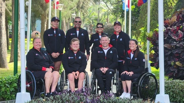 The wheelchair tennis Canadians competing at the World Team Cup qualifying in Lima post for a photo.